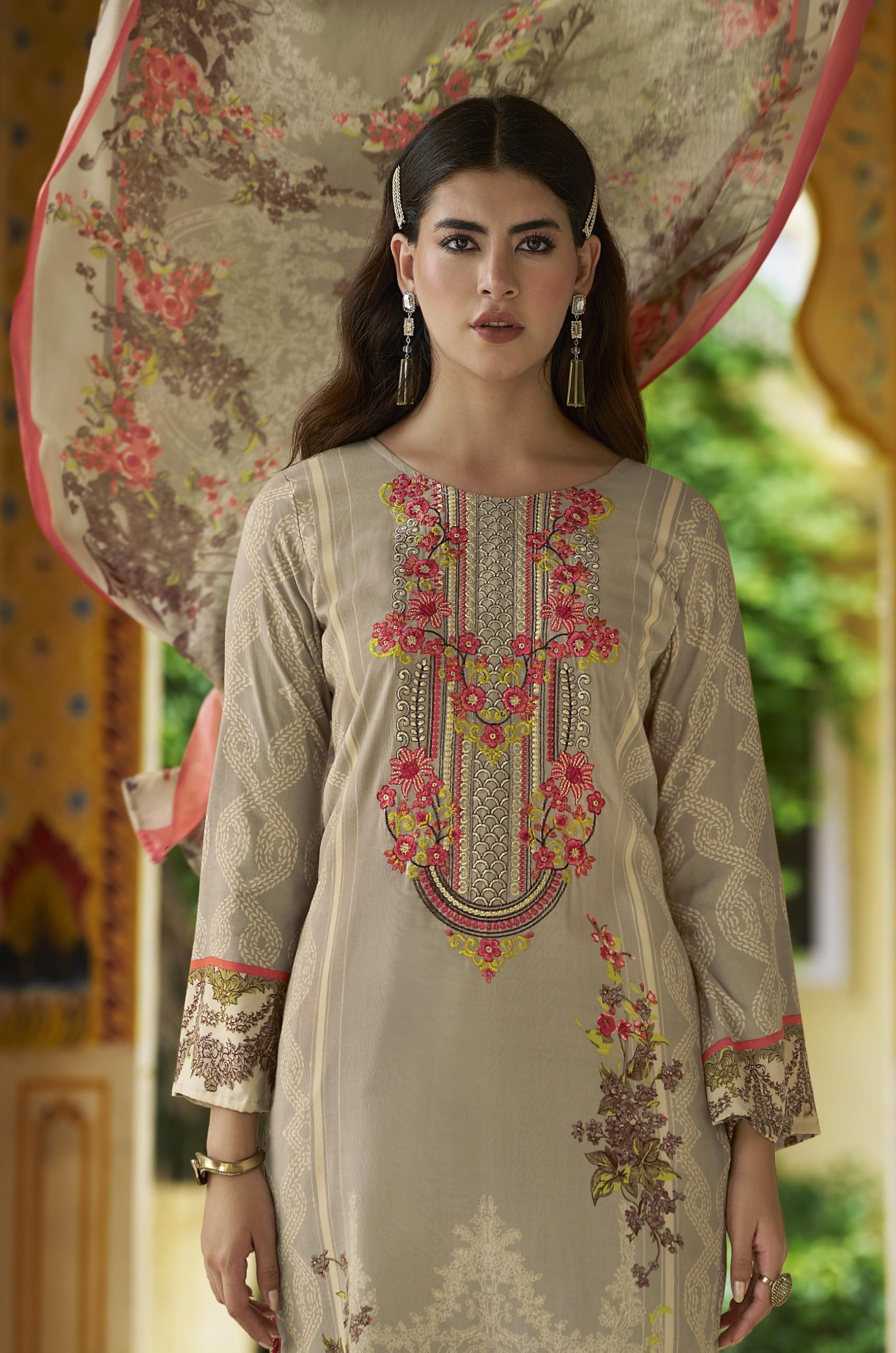 DRAVINAM Trends Unstitched Pakistani Embroidered Pure Rayon Salwar Suit Dress Materials with Cotton Dupatta
