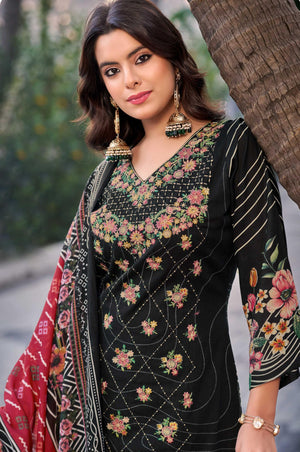 DRAVINAM Trends Women's Pure Lawn Cotton Pakistani Embroidered Suit Dress Material with Unstitched Bottoms and Cotton Dupatta