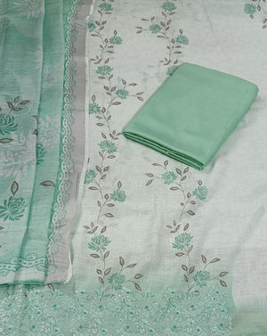 DRAVINAM Trends Women's Premium Pure Linen Floral Printed Unstitched Salwar Suit Dress Material with Dupatta
