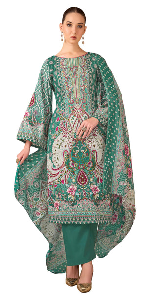 DRAVINAM Trends Unstitched Pakistani Embroidered Pure Cambric Cotton Salwar Suit Dress Materials with Cotton Dupatta