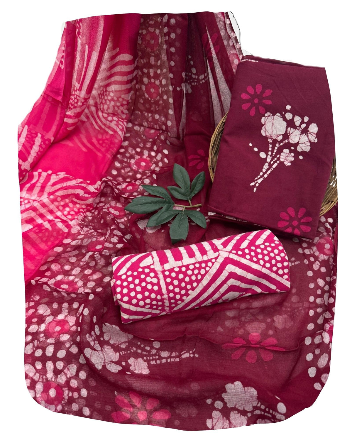 DRAVINAM Trends Hand Block Print Cambric Cotton Unstitched Salwar Suit Set for Women with Pure Chiffon Hand Printed Dupatta