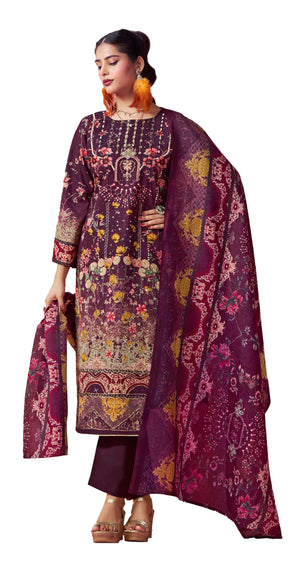 DRAVINAM Trends Cotton Pakistani Embroidered Suit Dress Material with Unstitched Bottoms and Cotton Dupatta