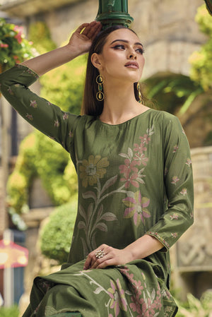 DRAVINAM Trends Women's Pure Viscose Pashmina Fancy Work Digital Printed Salwar suit Dress Material with Pure Viscose Pashmina Shawl Dupatta