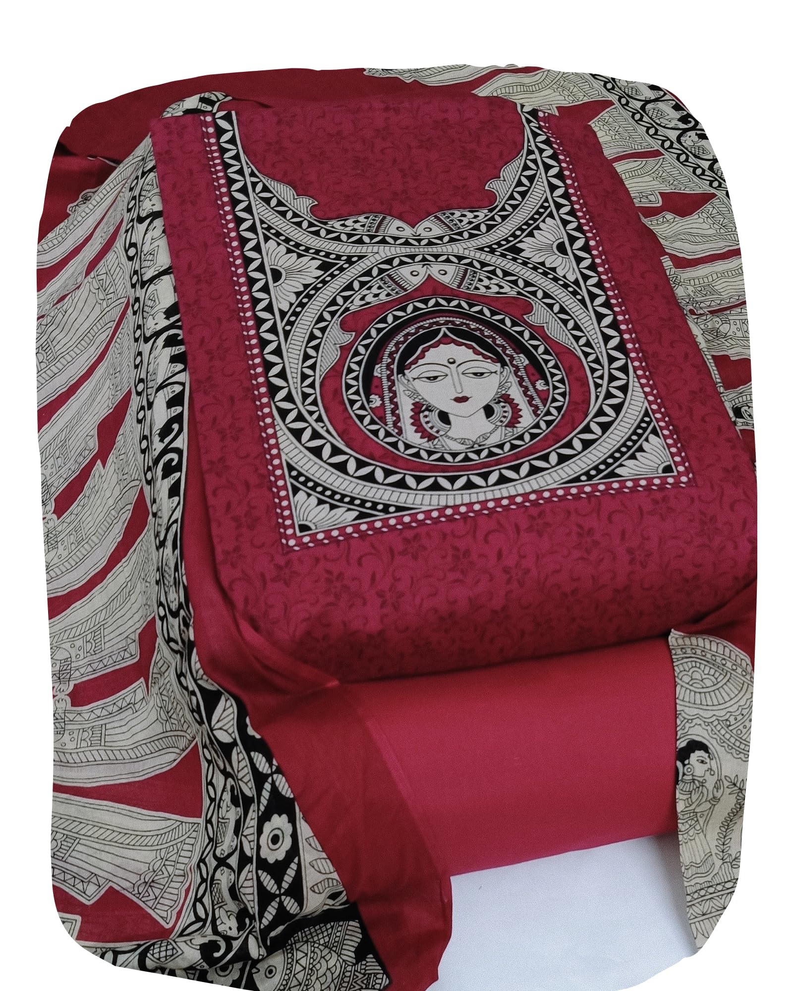 DRAVINAM Trends Women's Handblock Dabu Print Pure Cotton Unstitched Salwar Suit Dress Material with Peacock Motif & Mulmul Dupatta