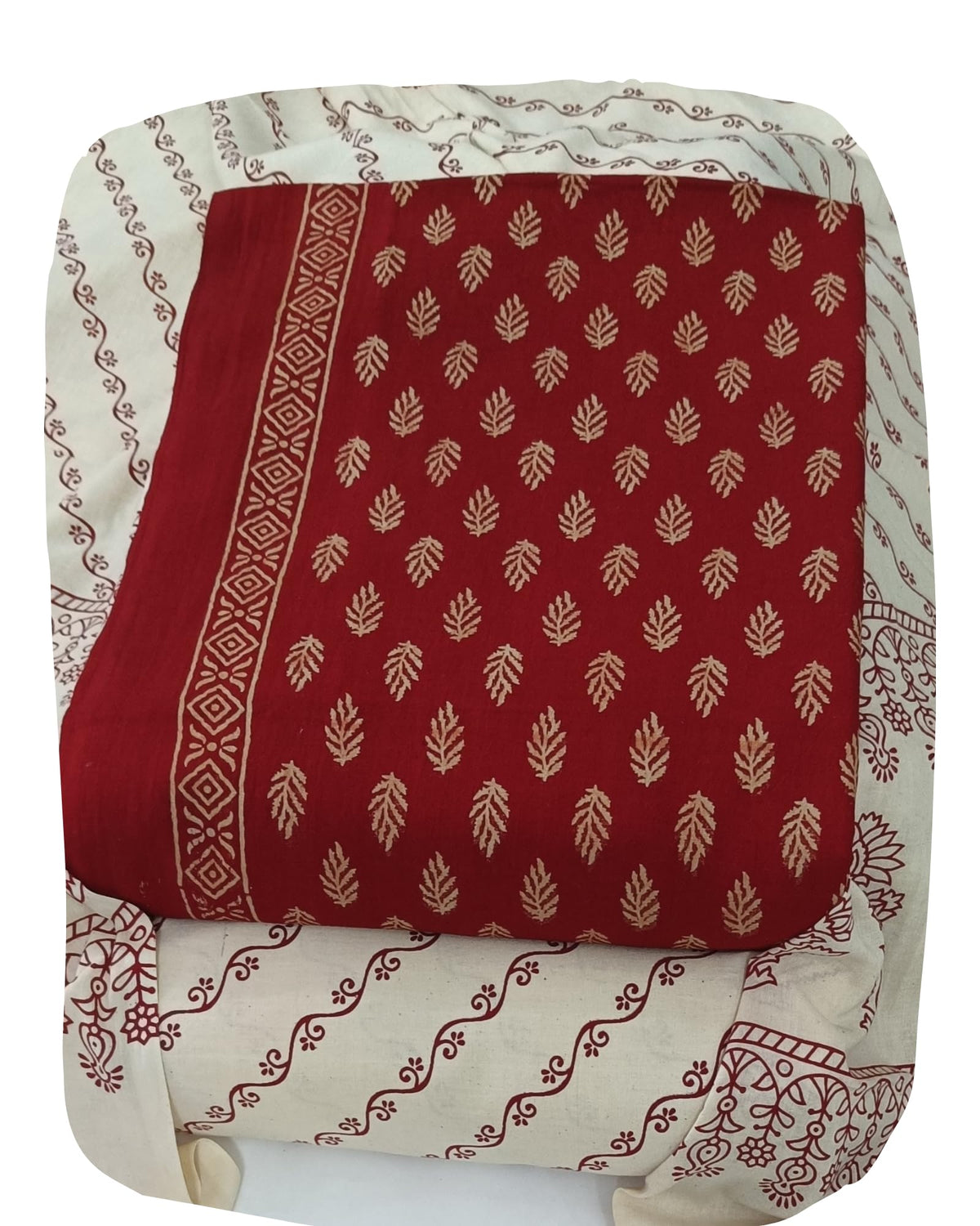 DRAVINAM Trends Women's Premium Cotton Unstitched Salwar Suit Dress Material Set | Traditional Rajasthani Gujari Block Print (Red & Mustard Yellow)