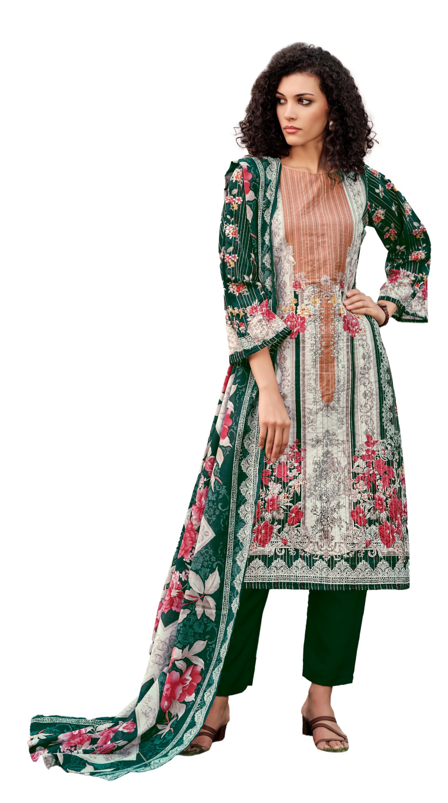 DRAVINAM Trends Women's Unstitched Pure Cotton Suit Dress Material with Heavy Lining Embroidered | Stylish Pure Cotton Print Dupatta & Solid Bottoms