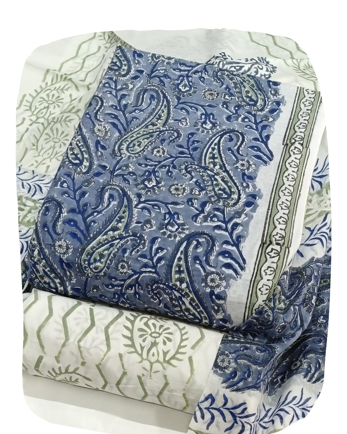 DRAVINAM Trends Hand Block Print Sanganeri Cambric Unstitched Cotton Suit Dress Material for Women with Mulmul Cotton Hand Printed Dupatta