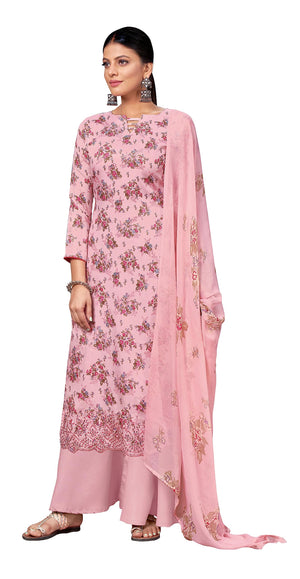 DRAVINAM Trends Unstitched Printed Embroidered Cotton Salwar Suits Dress Material with Chiffon Dupatta