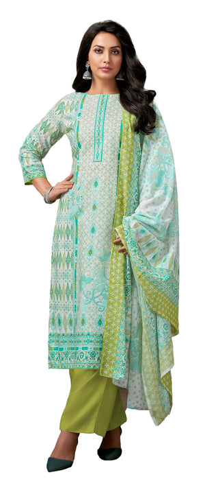 DRAVINAM Trends Pure Cotton Printed Dress Material Salwar Siroski Work Suit with Unstitched Bottoms and Cotton Dupatta