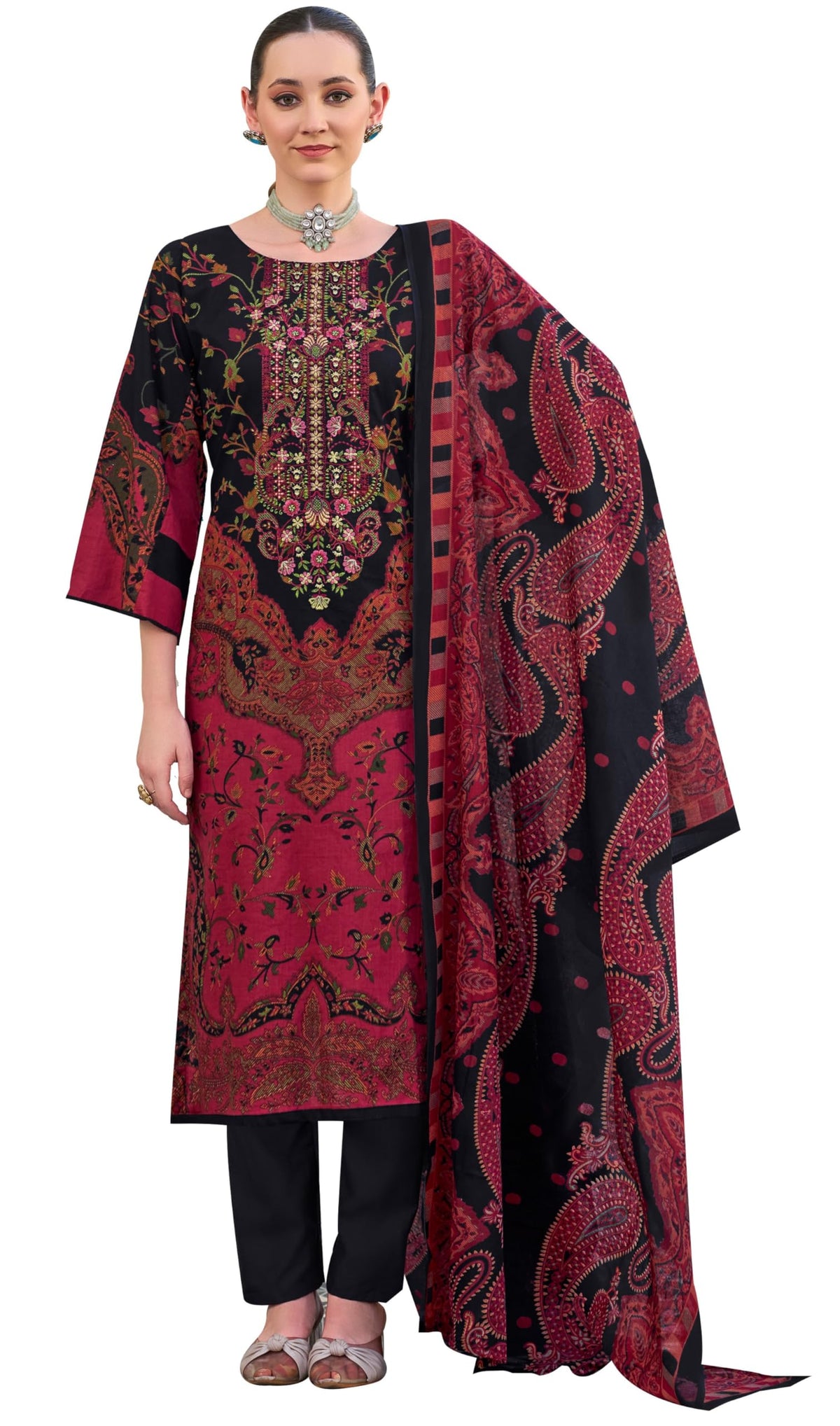 DRAVINAM Trends Women's Unstitched Salwar Suit Dress Material - Cotton Digital Printed Organza Embroidered Kameez II Unstitch Bottoms II Cotton Dupatta