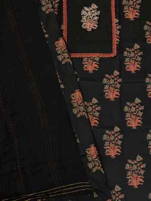 DRAVINAM Trends Women's Cotton Floral Printed Unstitched Suit Set with Embroidered Pin-Tuck Yoke & Soft Silk Dupatta