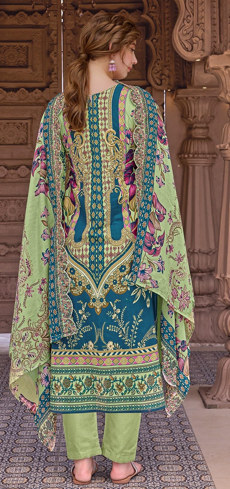 DRAVINAM Trends Women's Unstitched Pakistani Digital Print Embroidered Pure Cotton Salwar Suit Dress Materials with Cotton Embroidered Cutwork Dupatta
