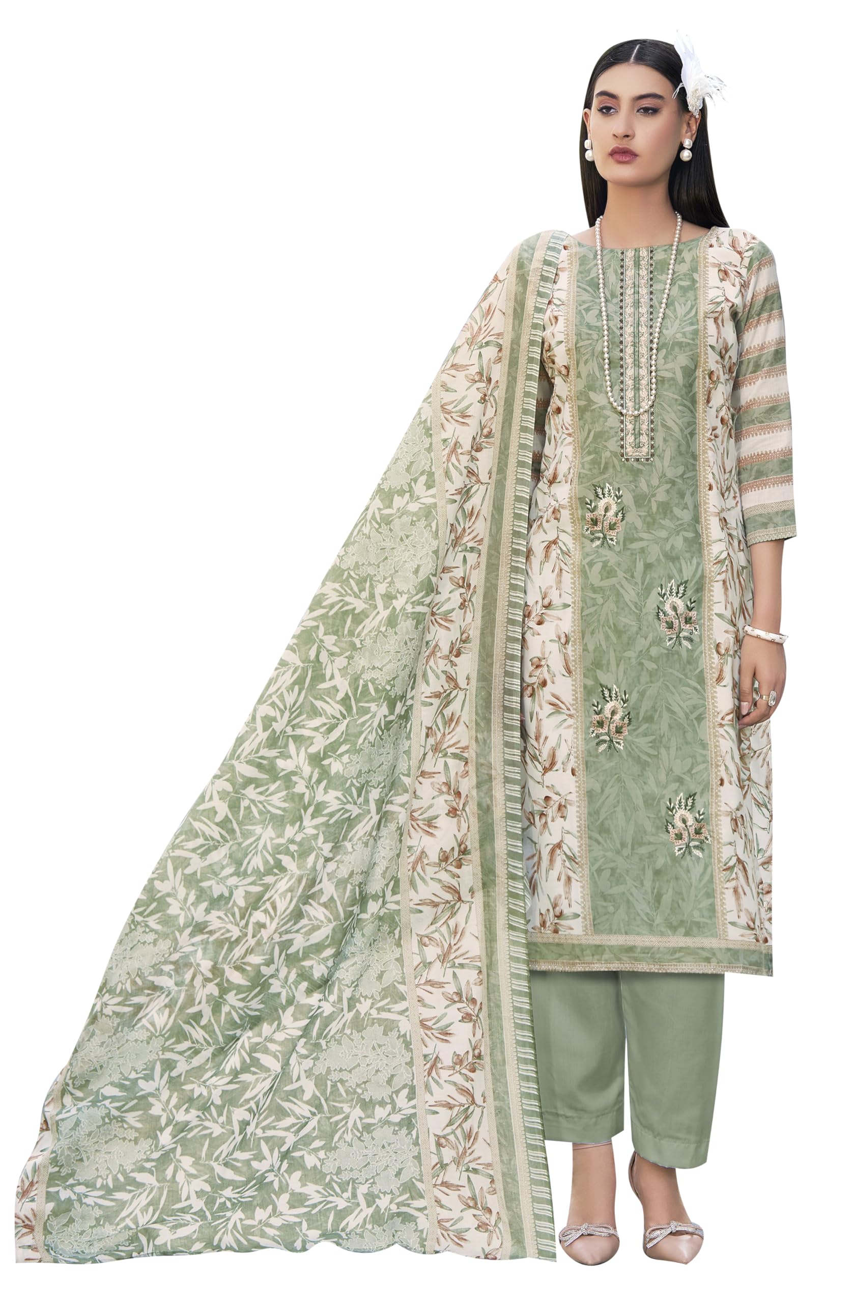DRAVINAM Trends Women's Unstitched Salwar Suit Dress Material - Cotton Digital Printed Organza Embroidered Kameez II Unstitch Bottoms II Cotton Dupatta
