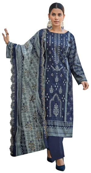 DRAVINAM Trends Women's Unstitched Pakistani Digital Print Embroidered Pure Cotton Salwar Suit Dress Materials with Cotton Digital Embroidered Cutwork Dupatta