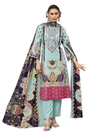 DRAVINAM Trends Women's Unstitched Cotton Suit Dress Material - Pure Cotton Embroidered Digital Top II Cotton Bottoms II Cotton Digital Print Dupatta