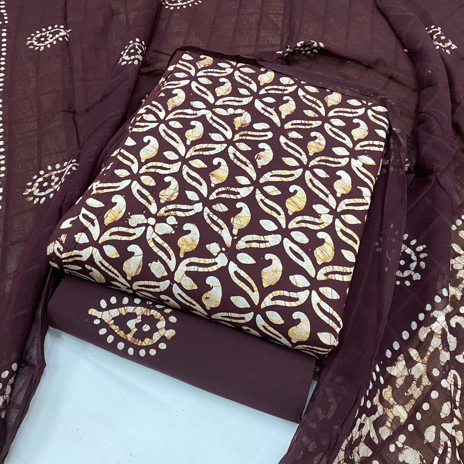DRAVINAM Trends Unstitched Jaipuri Handmade Wax Batik Print Soft Cotton Dress Material with Dupatta