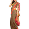 DRAVINAM Trends Women's Khadi Saree With Blouse Piece (SareePal11_Copper & Orange)