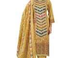 DRAVINAM Trends Women’s Ethnic Suit (Stitched, 3-Piece Set)– Heavy Viscose Rayon Designer Kurta with Heavy Handwork (2.5 m), Cotton Mal Mal Printed Dupatta (2.3 m), Bottom (3 m) (GOLDENROD, XL)