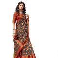 DRAVINAM Trends Women's Jacquard Linen Saree With Un-stitched Blouse (SareeSRRm_4_Grey & Red)