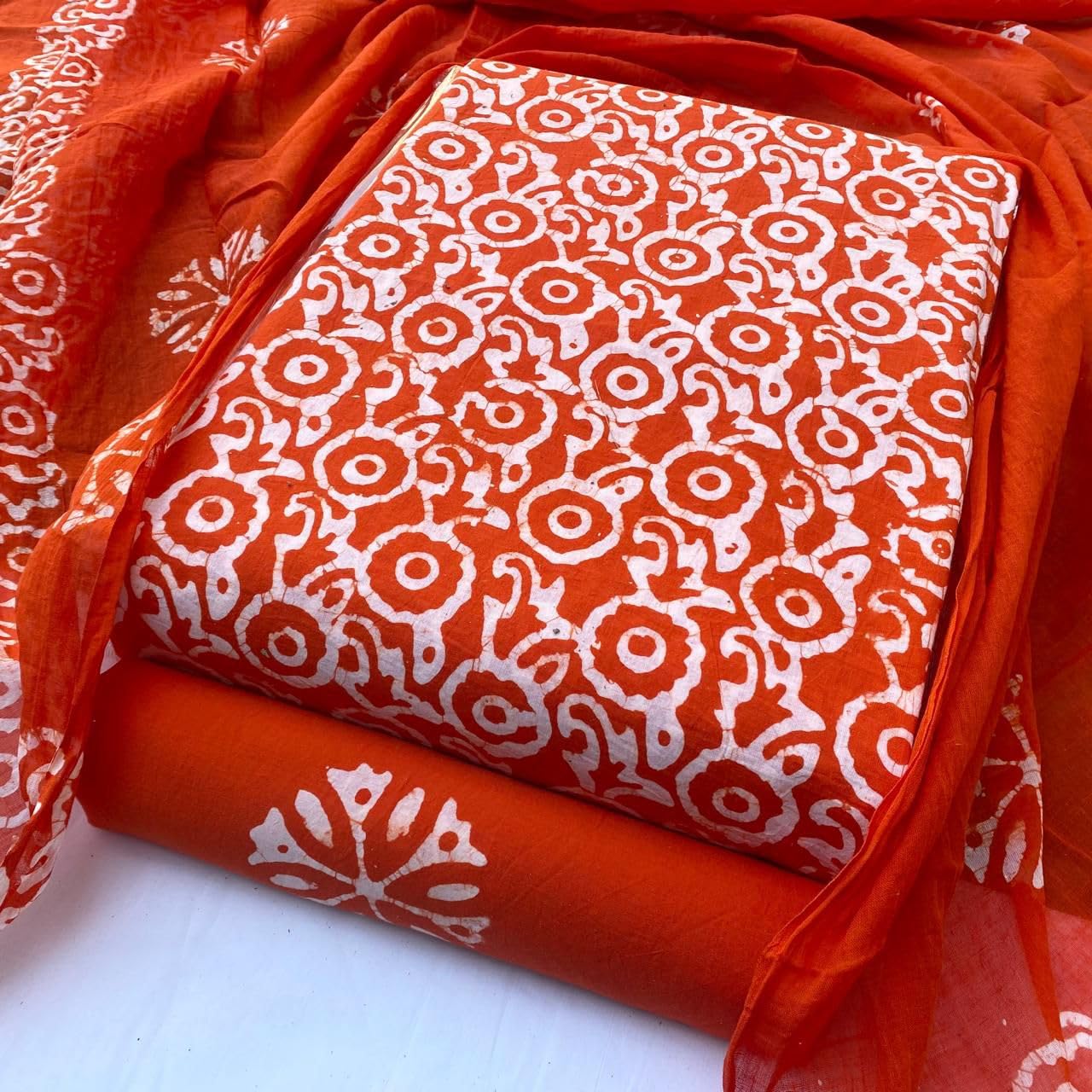 DRAVINAM Trends Unstitched Jaipuri Handmade Wax Batik Print Soft Cotton Dress Material with Dupatta
