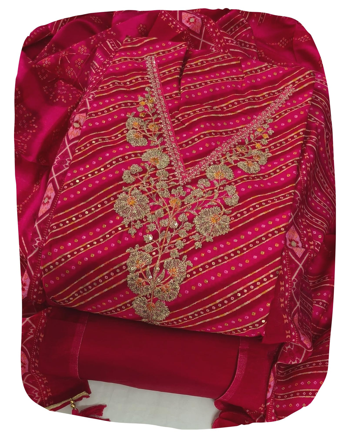DRAVINAM Trends Womens Modal Silk Unstitched Suit Material with Embroidered Printed Kurta Pant and Dupatta