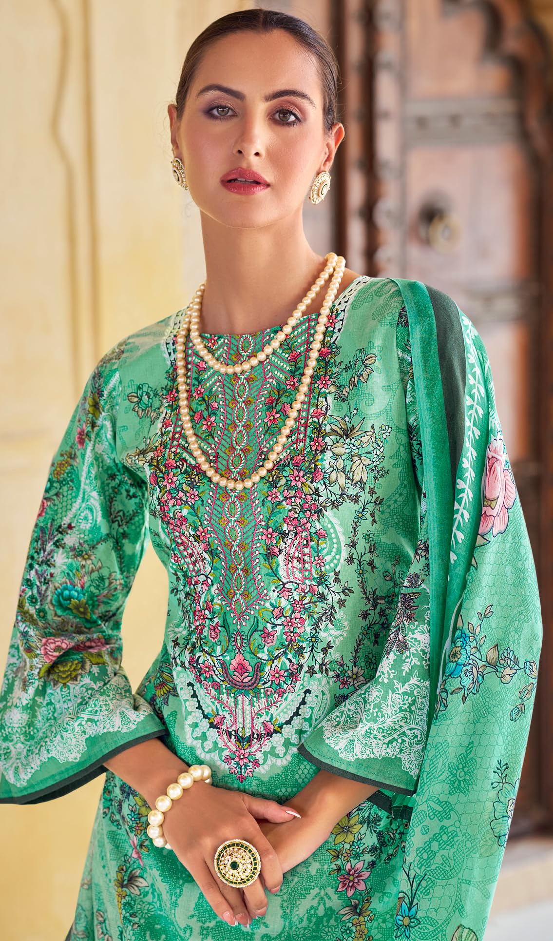 DRAVINAM Trends Unstitched Pakistani Embroidered Pure Cotton Salwar Suit Dress Materials with Cotton Dupatta