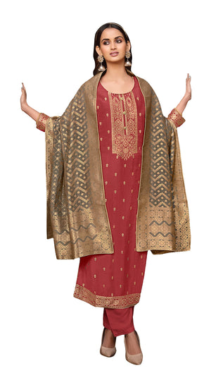 DRAVINAM Trends Women's Coral Silk Weaving Jacquard Unstitched Pakistani Salwar Suit Dress Material with Pure Coral Silk Weaving Jacquard Dupatta (Blue)