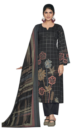 DRAVINAM Trends Women's Unstitched Salwar Suit Dress Material Pure Jam Silk Discharge Print Embroidered Hand Work Kameez Plain Unstitched Bottoms and Pure Lawn Digital Foil Print Dupatta