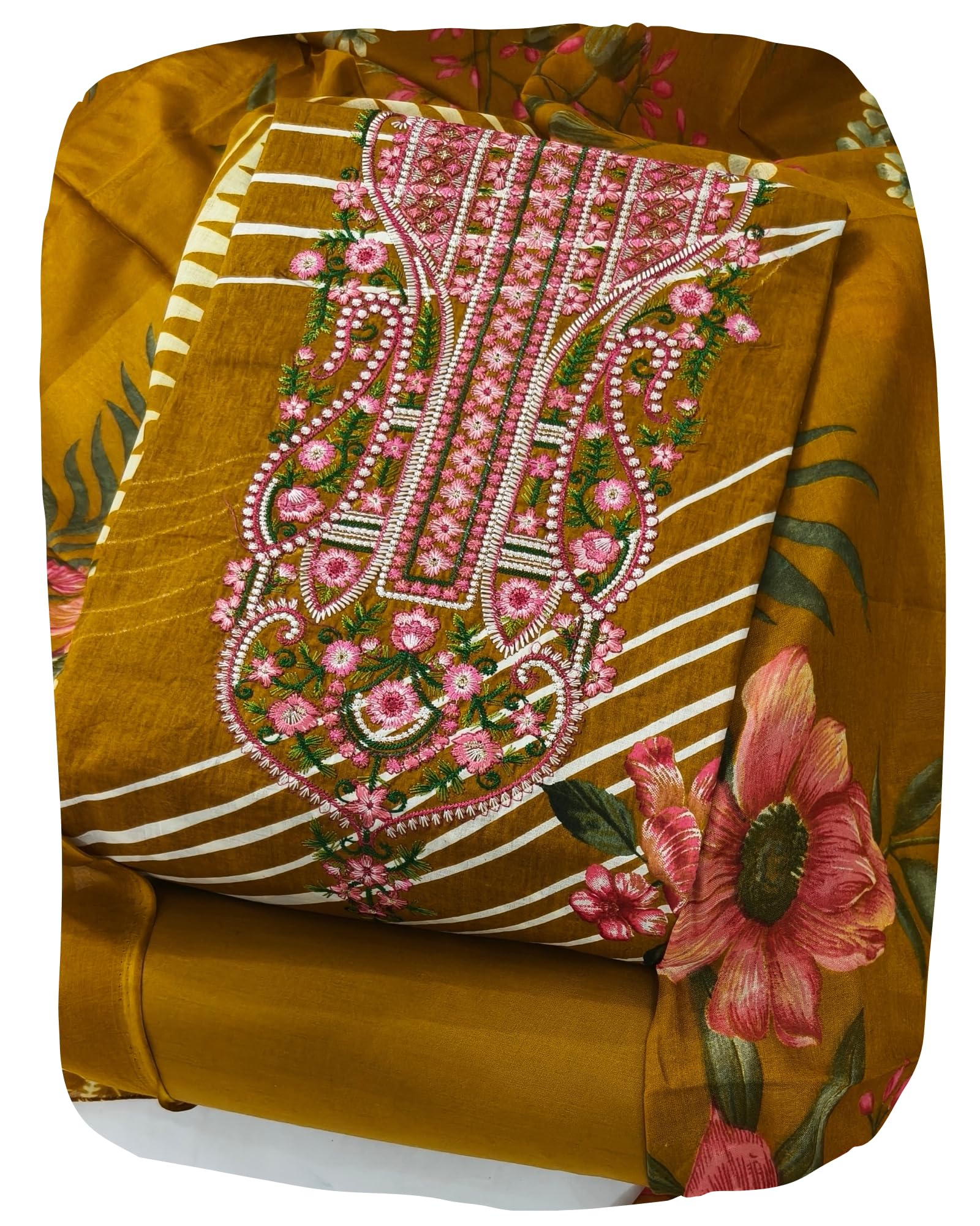 DRAVINAM Trends Women's Pure Cotton Unstitched Salwar Suit Dress Material Set | Pakistani Prints with Embroidery I Mulmul Dupatta