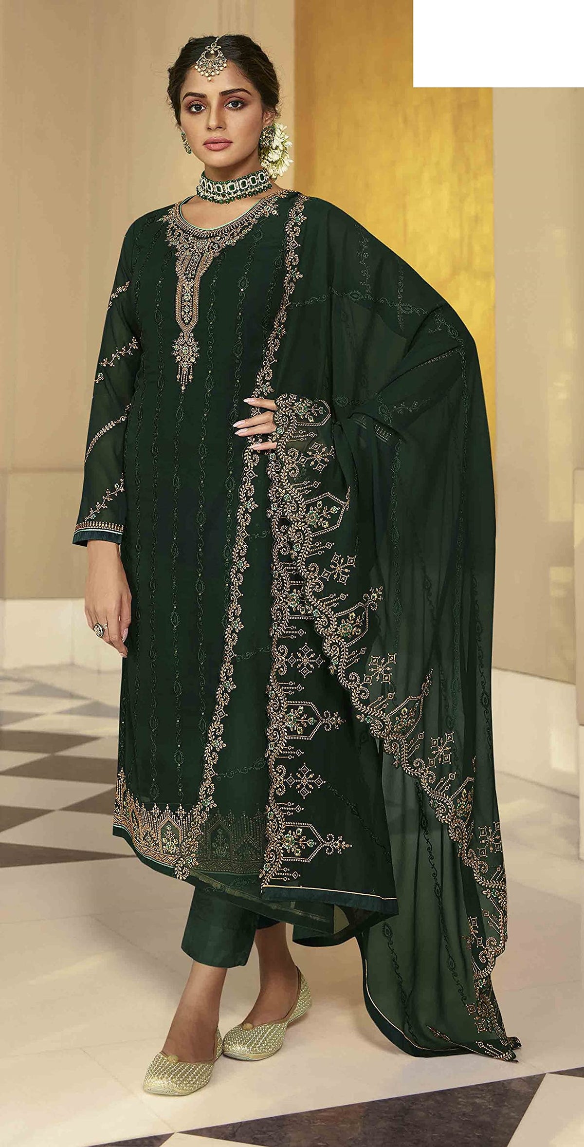 DRAVINAM Trends Women's Heavy Embroidered Pure Georgette Sharara Salwar Suit Dress Material with Heavy Embroidered Pure Georgette Dupatta (Free size_Maroonish red)