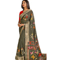 DRAVINAM Trends Women's Khadi Linen Saree With Un-stitched Blouse (SareePe_9_Grey & Red)