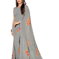 DRAVINAM Trends Women's Weightless Georgette Printed saree with Siroski Border and Unstitched Blouse Piece (Silver Grey)