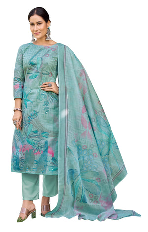 DRAVINAM Trends Women's Unstitched Salwar Suit Dress Material - Cotton Digital Printed Organza Embroidered Kameez II Unstitch Bottoms II Cotton Dupatta