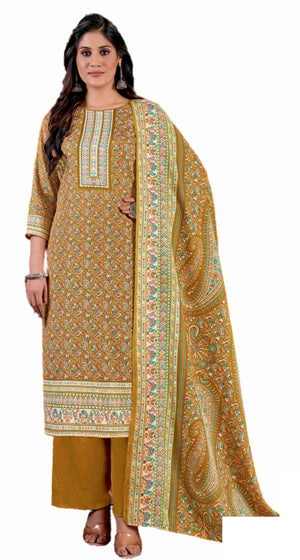 DRAVINAM Trends Women's Unstitched Kaani Digital Print Swaroski Work Spun Pashmina Winter wear Dress Material Fabric for Salwar Suit with printed Pashmina Kashmiri shawl dupatta (Free size)