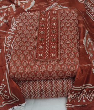 DRAVINAM Trends Women's Premium Cotton Jaipuri Printed Embroidered and Hand Work Unstitched Salwar Suit Dress Material with Mulmul Cotton Dupatta