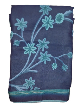 DRAVINAM Trends Women's Printed Pure Georgette Saree With Digital Border and Unstitched Blouse (Light Blue)