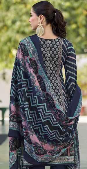 DRAVINAM Trends Kurti 2.50 mtrs, Pure Cotton (3 mtrs apx), Pure MAL MAL Cotton Dupatta Print (2.30|Black