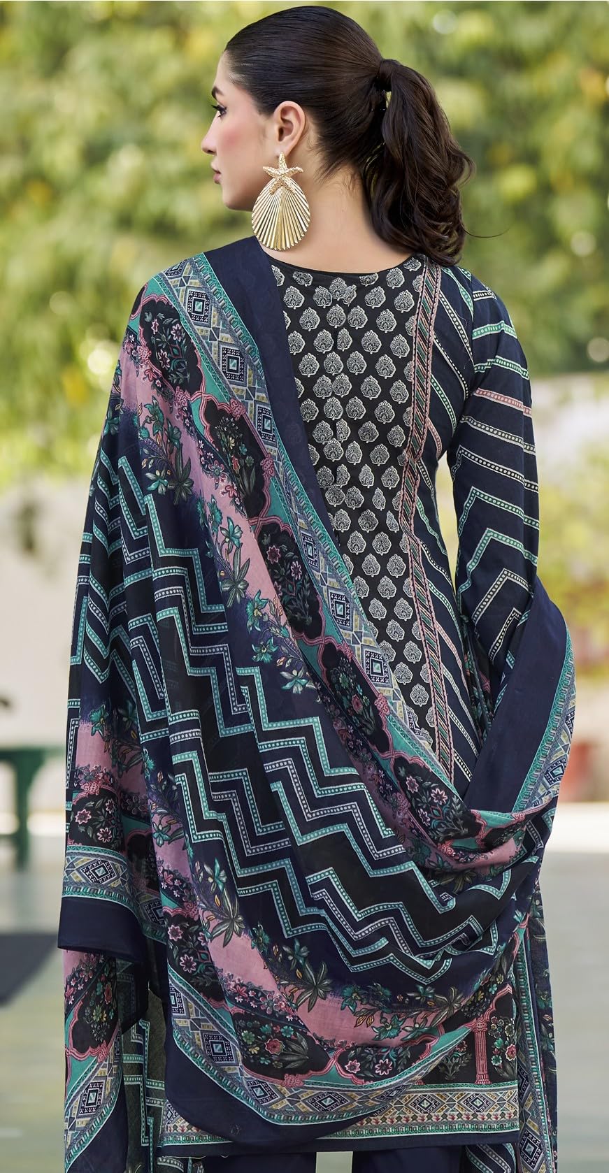 DRAVINAM Trends Kurti 2.50 mtrs, Pure Cotton (3 mtrs apx), Pure MAL MAL Cotton Dupatta Print (2.30|Black
