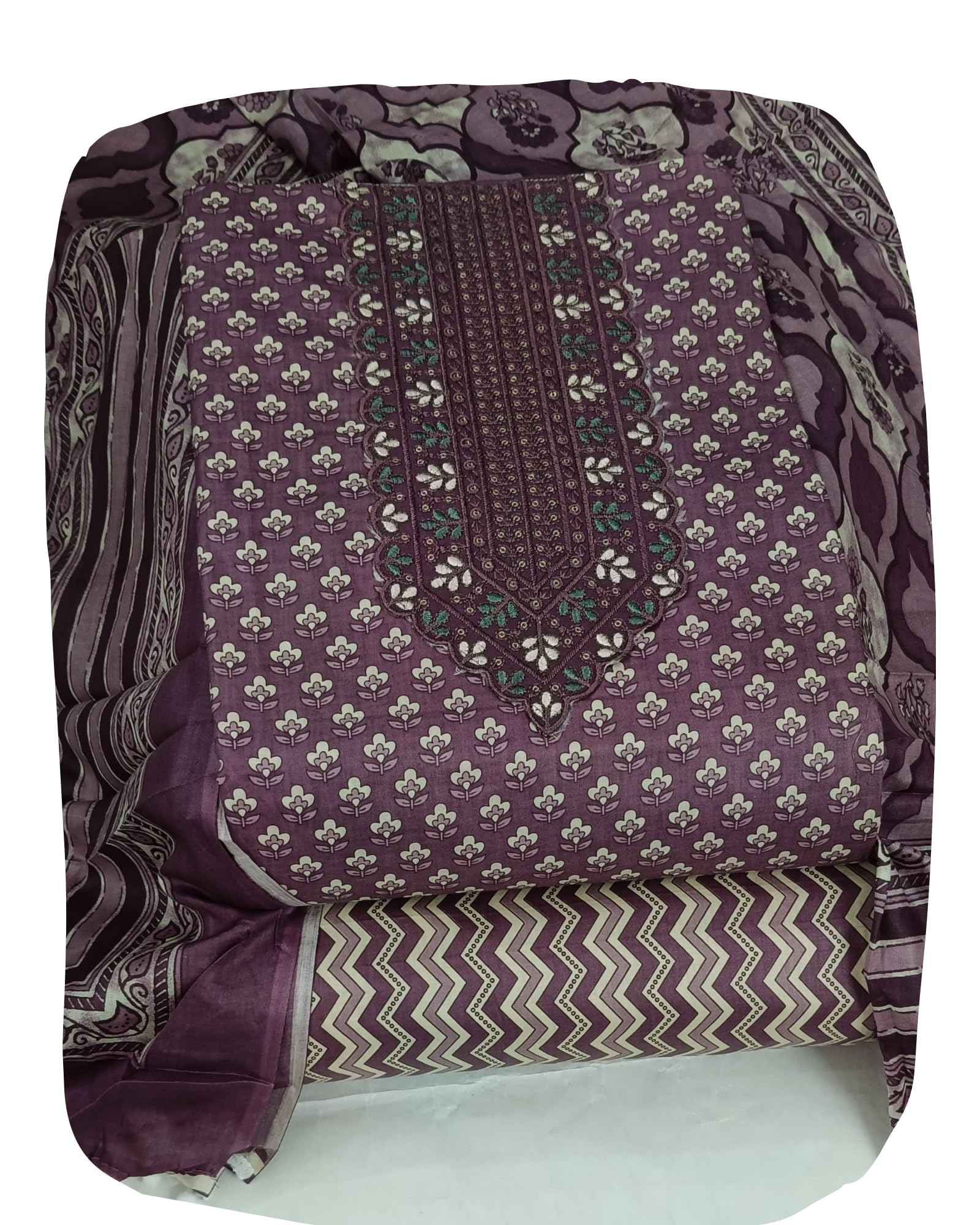 DRAVINAM Trends Women's Printed Embroidered and Hand Work Premium Cotton Jaipuri Unstitched Salwar Suit Dress Material with Mulmul Cotton Dupatta