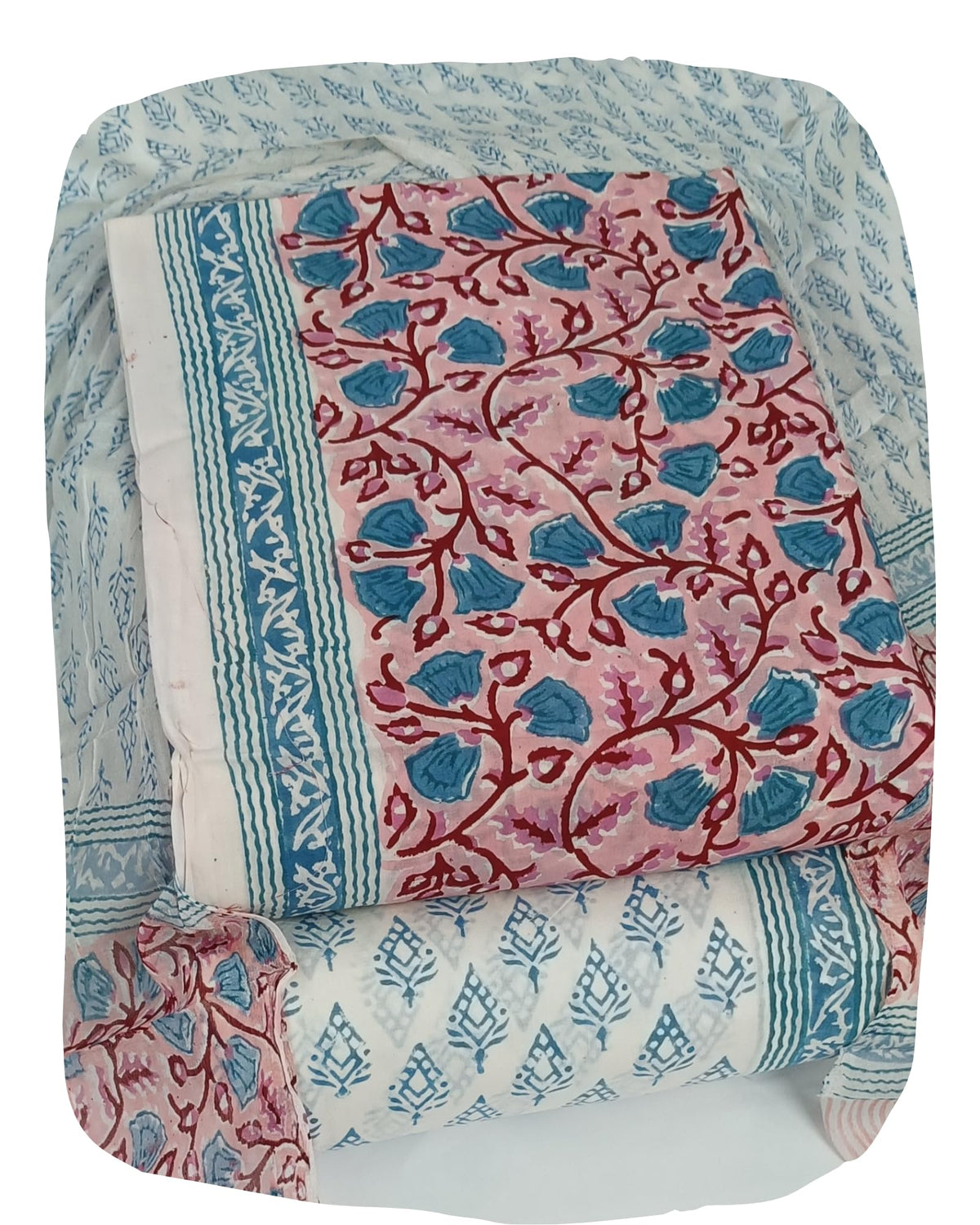 DRAVINAM Trends Hand Block Print Pure Cambric Cotton Unstitched Suit Material with Chiffon Hand Printed Dupatta