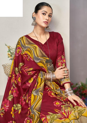 DRAVINAM Trends Women's Winter Wear Kashmiri Kani Printed Warm Salwar Kameez Dress Material with Twill Pashmina Printed Shawl Dupatta