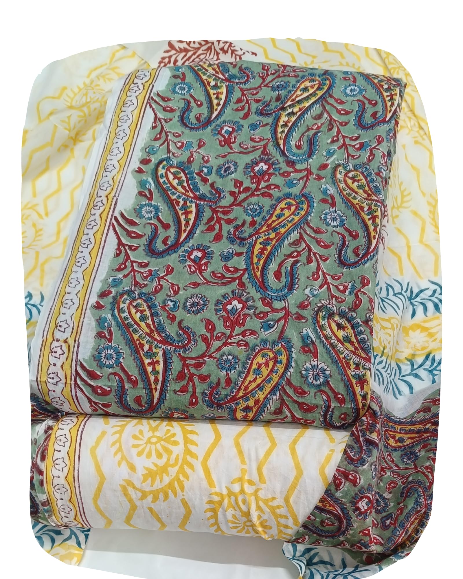 DRAVINAM Trends Hand Block Print Sanganeri Cambric Unstitched Cotton Suit Dress Material for Women with Mulmul Cotton Hand Printed Dupatta