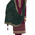 DRAVINAM Trends Women's Pakistani Sequence Embroidered Silk Unstitched Salwar Suit Dress Material with Sequence Embroidered Blooming Georgette Heavy Dupatta (Maroon)