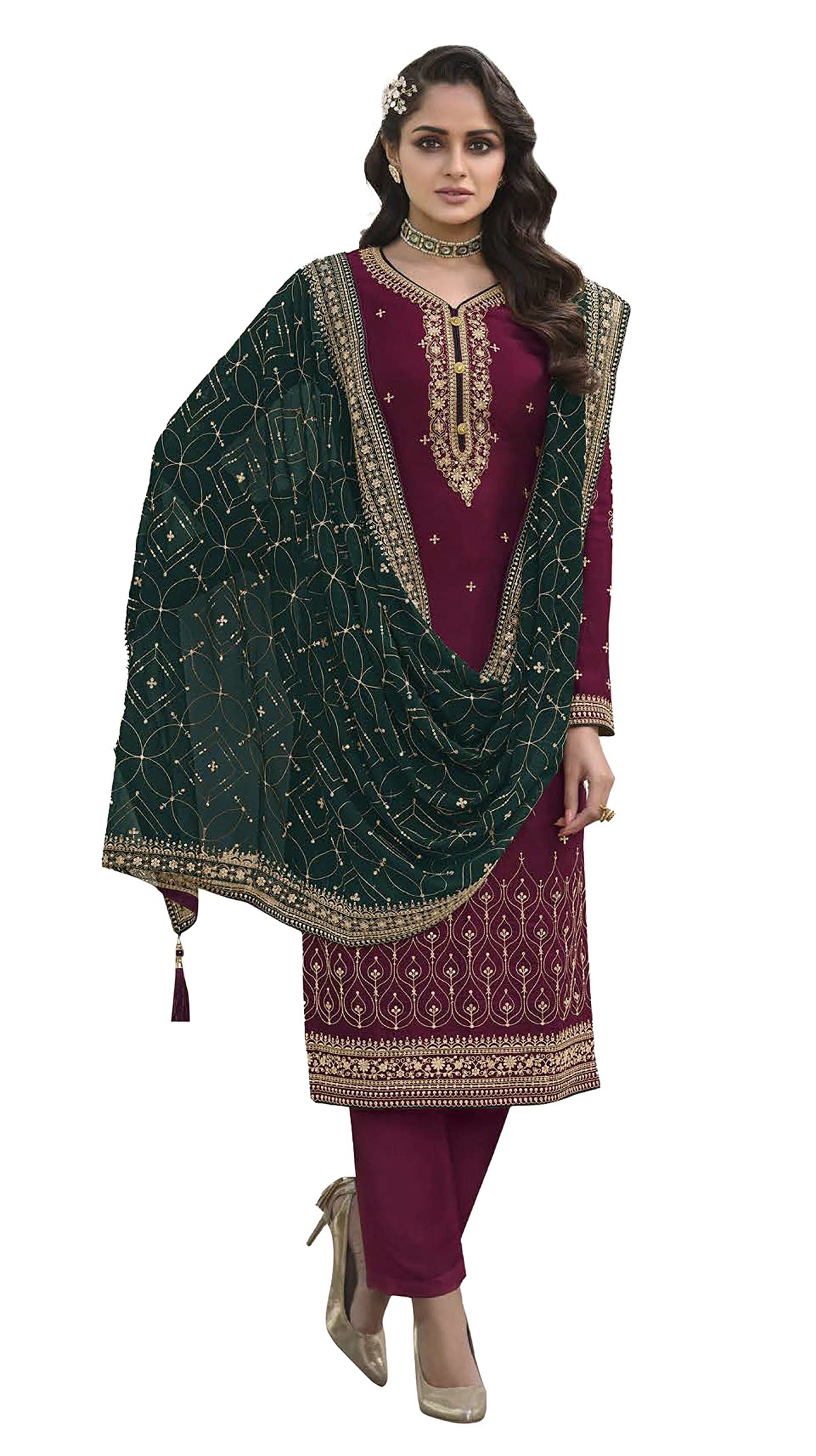 DRAVINAM Trends Women's Sequence Embroidered Silk Unstitched Salwar Suit Dress Material with Sequence Embroidered Blooming Georgette Heavy Dupatta (Dark Grey)