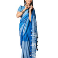 DRAVINAM Trends Women's Khadi Linen Saree With Blouse Piece (SareePN_4_Blue & White)