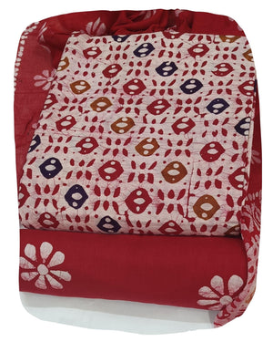 DRAVINAM Trends Unstitched Jaipuri Handmade Wax Batik Print Premium Cotton Dress Material with Pure Chiffon Dupatta