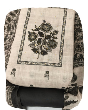 DRAVINAM Trends Women's Linen Cross-Stitch Floral Print Unstitched Salwar Suit Dress Material with Malai Cotton Bottom & Linen Dupatta