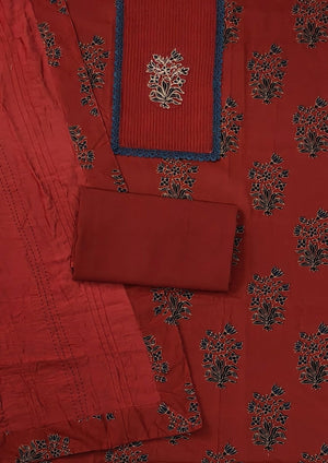DRAVINAM Trends Women's Cotton Floral Printed Unstitched Suit Set with Embroidered Pin-Tuck Yoke & Soft Silk Dupatta