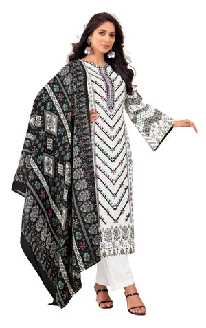 DRAVINAM Trends Women's Pakistani Print Embroidered Unstitcehd Pure Cambric Cotton Salwar Suit Dress Materials with Pure Cotton Printed Dupatta