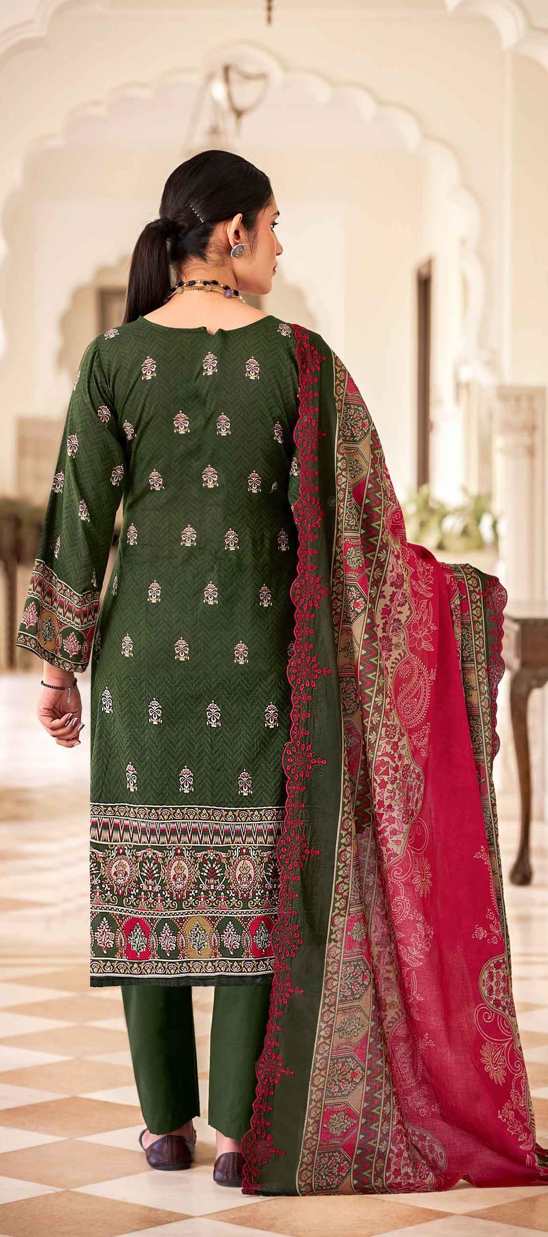 DRAVINAM Trends Women's Unstitched Salwar Suit Dress Material - Cotton Digital Printed Organza Embroidered Kameez II Unstitch Bottoms II Cotton Dupatta